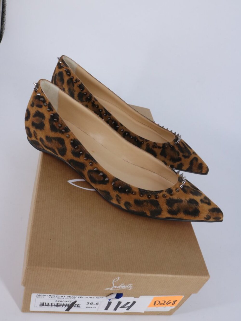 christian louboutin 36.5 leopard print anjalina flat kitty spiked flat D268 - Picture 3 of 16